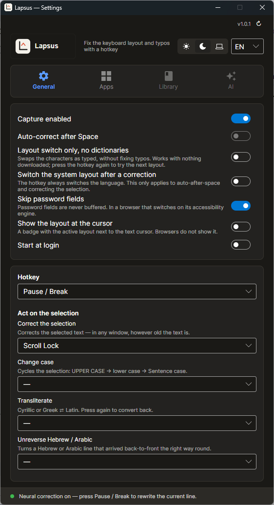 General: text capture, hotkeys, and what happens to selected text.